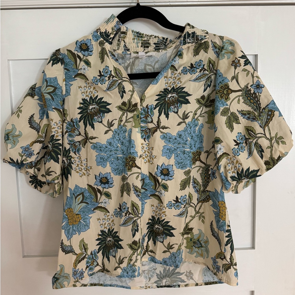 THML Cream Blouse with Blue & Olive Floral Print